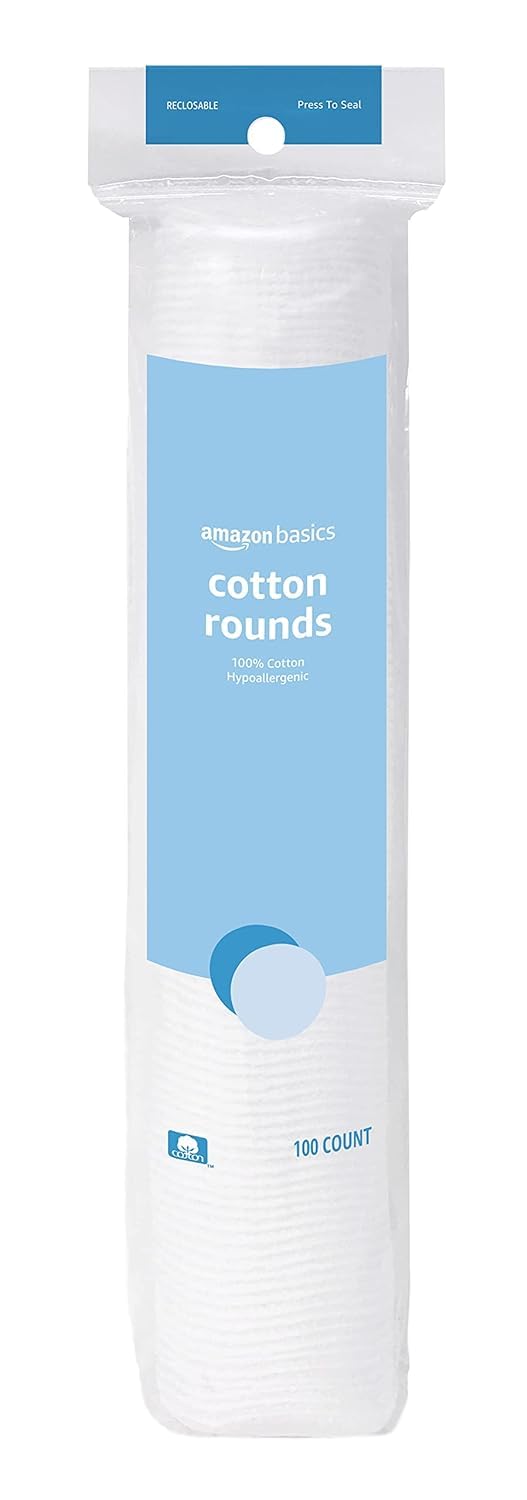  Amazon Basics Hypoallergenic 100% Cotton Rounds For Makeup Removal And Skincare, 100 Count, 1 Pack